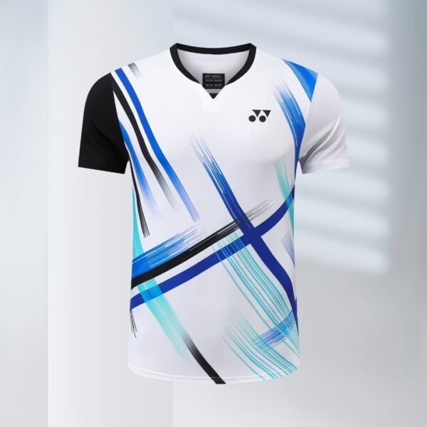 Yonex Men Quick Dry Active Wear White and Blue Jersey T Shirt