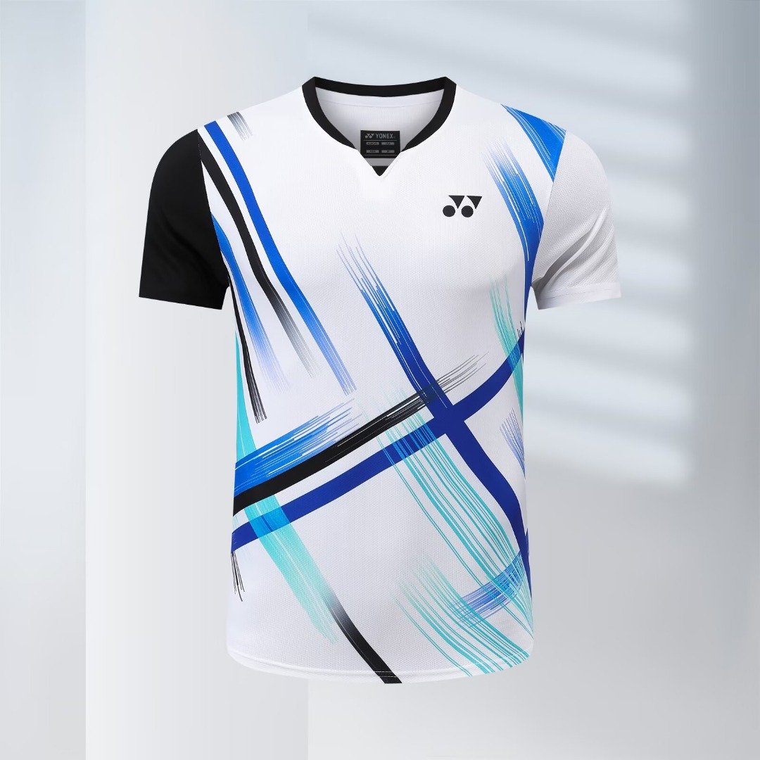 Yonex Men Quick Dry Active Wear White and Blue Jersey T Shirt