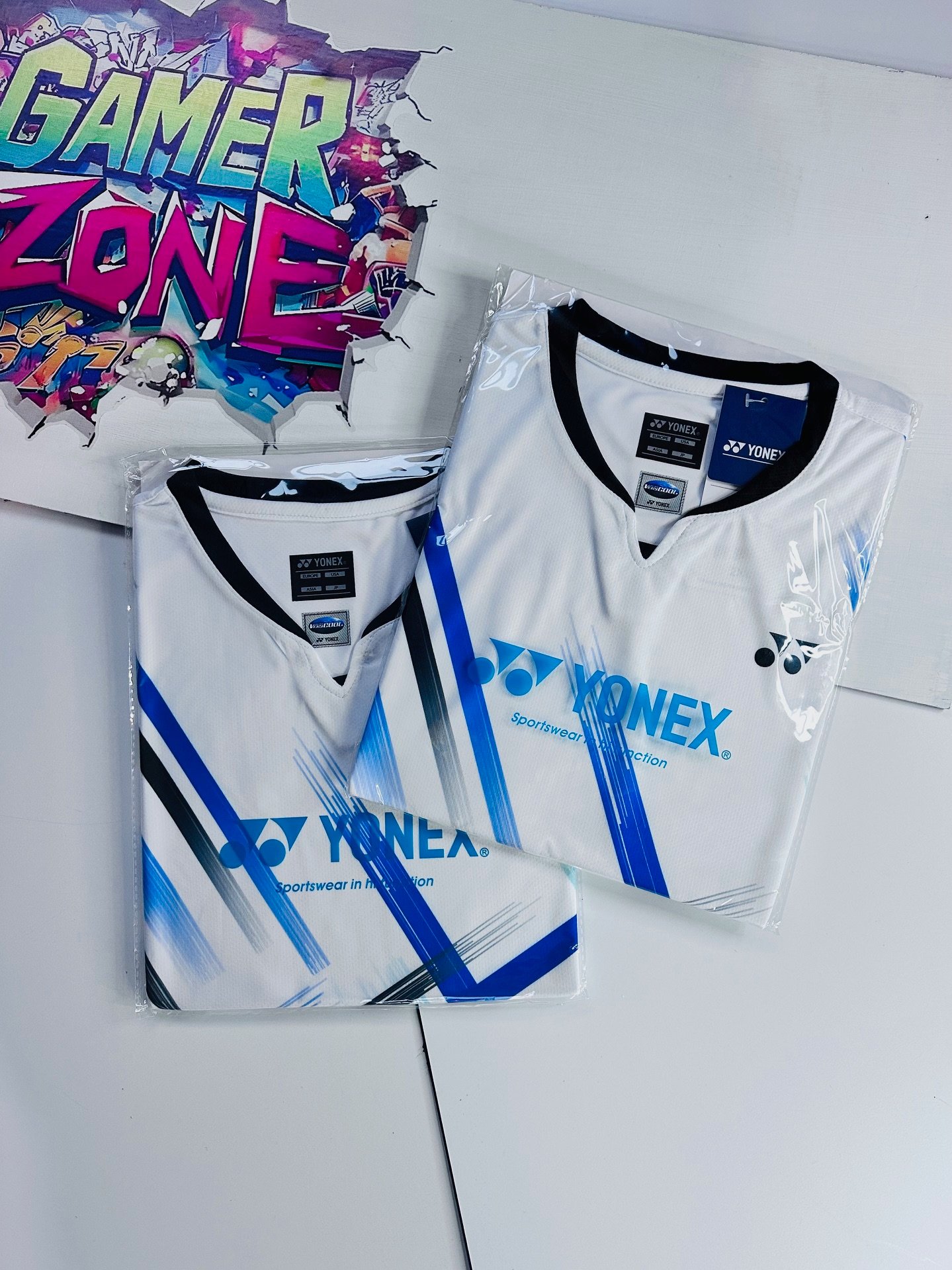 Yonex Men Quick Dry Active Wear White and Blue Jersey T Shirt - Image 4