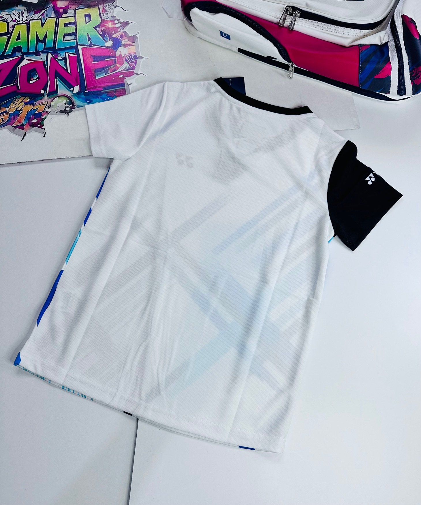 Yonex Men Quick Dry Active Wear White and Blue Jersey T Shirt - Image 6