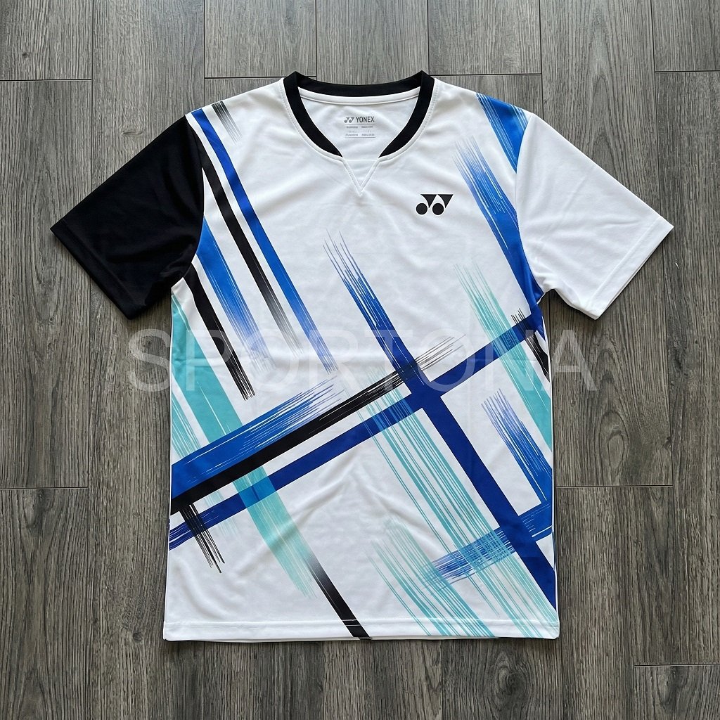 Yonex Men Quick Dry Active Wear White and Blue Jersey T Shirt